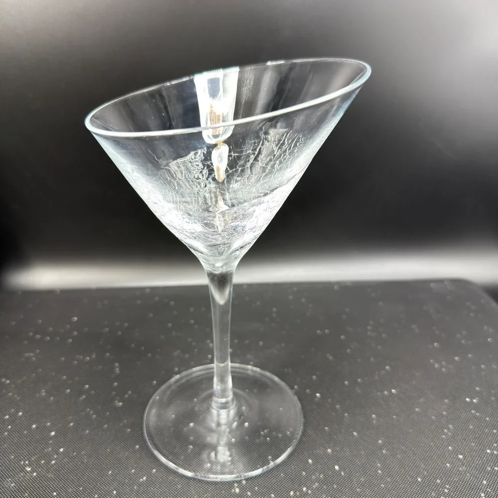 Pier 1 Clear Slanted Rim Crackle Glass Martini Cocktail Stemware Clear Art Glass